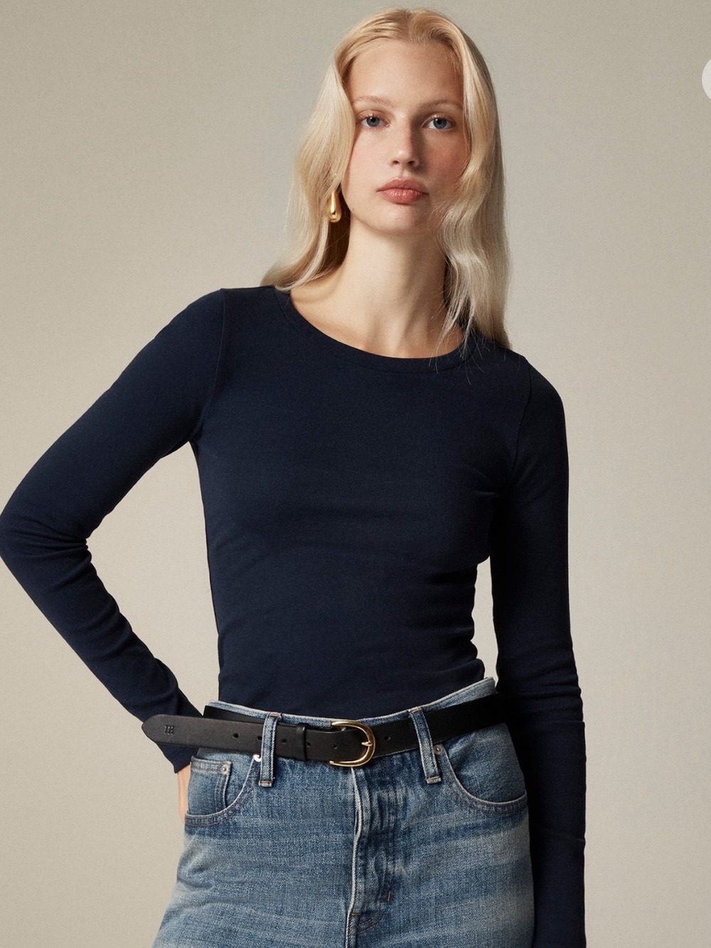 J. Crew Perfect Everyday Tee | Crewneck | 100% Cotton | Long Sleeve Tee in Navy